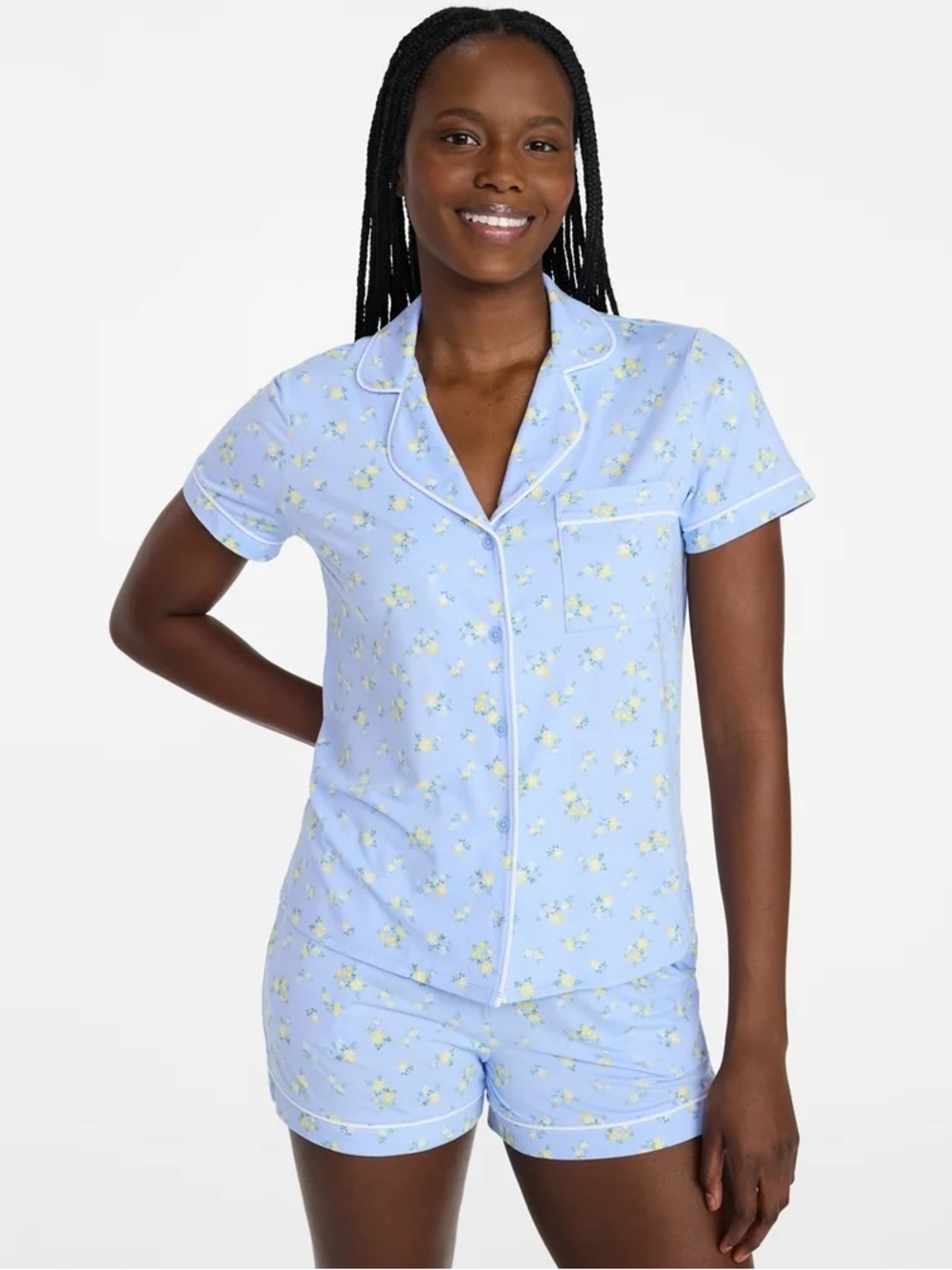 Joyspun Dreamy Soft Bridal Knit Pajama Set Blue Lark Rose Ditsy Women's XS